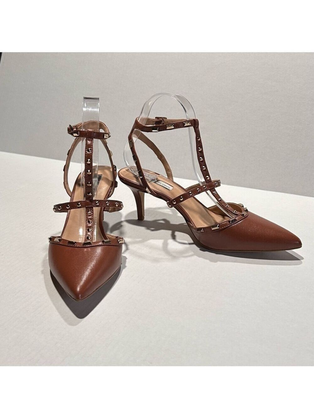 INC International Concepts Tan Studded Ankle Strap Pumps Size 9 - Picture 2 of 11